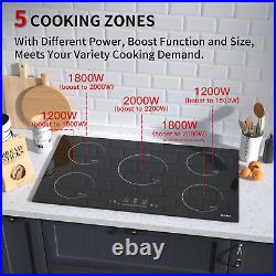 36'' Electric Stove 5 Burners Built-in Induction Cooker Glass Touch Timer 8600W