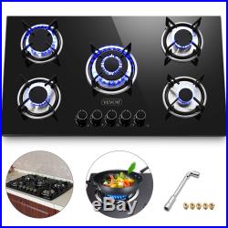 36 Gas Cooktop Gas Hob Tempered Glass 5 Burners Electric Ignite Built-In Stove