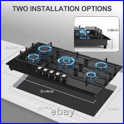 36 Gas Stove Built-in 5-Burner Gas Cooktop Tempered Gas Hob NG/LPG Convertible
