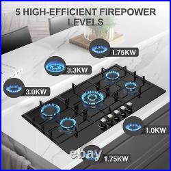36 Gas Stove Built-in 5-Burner Gas Cooktop Tempered Gas Hob NG/LPG Convertible