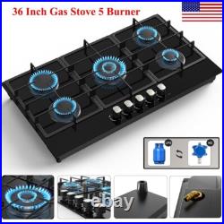 36 Gas Stove Built-in 5-Burner Gas Cooktop Tempered Gas Hob NG/LPG Convertible