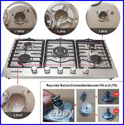 36 Gas Stove Cooktop with 5 Sealed Burners in Stainless Steel, Built-In Gas Sto