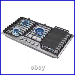 36 In. 5-Burners Recessed Gas Cooktop in Stainless Steel with Power Burners and