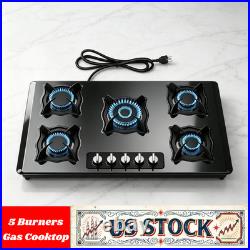 36 In Gas Stove 5 Burner Stainless Steel Natural Gas Cooktop NG/LPG Plug-in