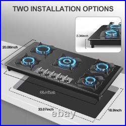 36 In Gas Stove 5 Burner Stainless Steel Natural Gas Cooktop NG/LPG Plug-in
