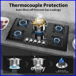 36 In Gas Stove 5 Burner Stainless Steel Natural Gas Cooktop NG/LPG Plug-in