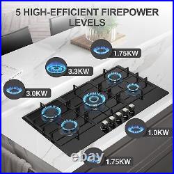 36 In Gas Stove Built-in 5 Burner Gas Cooktop Tempered Glass Gas Hob NG/LPG US