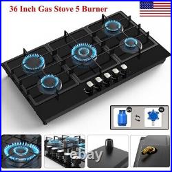 36 In Gas Stove Built-in 5 Burner Gas Cooktop Tempered Glass Gas Hob NG/LPG US