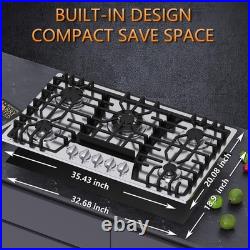 36 Inch 5 Burner Gas Stove Propane Stove Built-in Gas Cooktop NG/LPG Dual