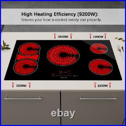 36 Inch Electric Cooktop 5 Burners, 9200W Built-In Electric Stove Top 220 240V