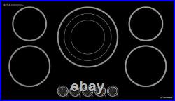 36 Inch Electric Cooktop, 5 Burners Knob Control Built-in Ceramic Cooktop, 30