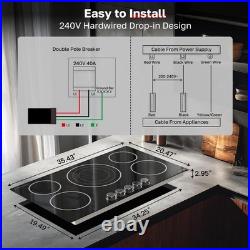 36 Inch Electric Cooktop, 5 Burners Knob Control Built-in Ceramic Cooktop, 30
