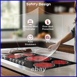 36 Inch Electric Cooktop, 5 Burners Knob Control Built-in Ceramic Cooktop, 30