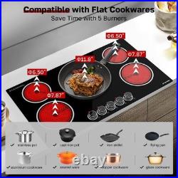 36 Inch Electric Cooktop, 5 Burners Knob Control Built-in Ceramic Cooktop, 30