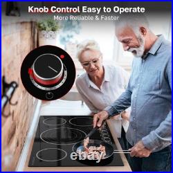 36 Inch Electric Cooktop, 5 Burners Knob Control Built-in Ceramic Cooktop, 30