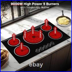 36 Inch Electric Cooktop, 5 Burners Knob Control Built-in Ceramic Cooktop, 30