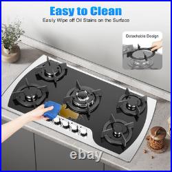 36 Inch Gas Cooktop, 5 Burner Built-In Stainless Steel Gas Stove Top LPG/NG Conv