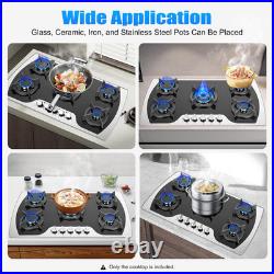 36 Inch Gas Cooktop, 5 Burner Built-In Stainless Steel Gas Stove Top LPG/NG Conv