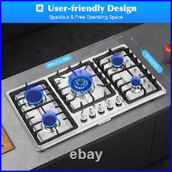 36 Inch Gas Cooktop 5 Burner Gas Stove Top Built-in Stainless Steel Gas Hob
