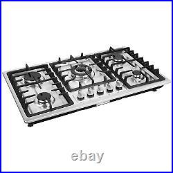 36 Inch Gas Cooktop 5 Burner Gas Stove Top Built-in Stainless Steel Gas Hob