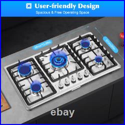 36 Inch Gas Cooktop 5 Burners Gas Stove Top Built-in Stainless Steel Gas Hob