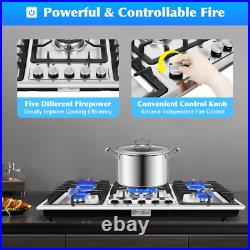 36 Inch Gas Cooktop 5 Burners Gas Stove Top Built-in Stainless Steel Gas Hob