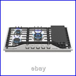 36 Inch Gas Cooktop 5 Burners with Reversible Griddle/Grill 41300 BTU NG/LPG CSA