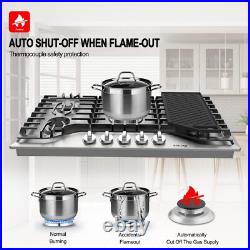 36 Inch Gas Cooktop 5 Burners with Reversible Griddle/Grill 41300 BTU NG/LPG CSA