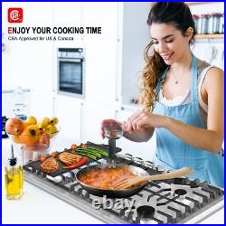 36 Inch Gas Cooktop 5 Burners with Reversible Griddle/Grill 41300 BTU NG/LPG CSA