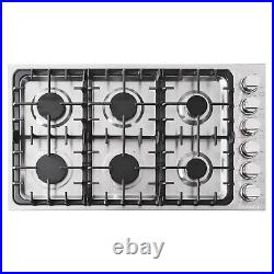 36 Inch Gas Cooktop (open Box) 6 Sealed Burners, Metal Knobs, Stainless Steel