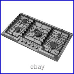 36 Inch Stainless Steel Gas Cooktop with 5 Italy Sabaf Burners & Safety Feature