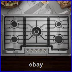 36 Inch Stainless Steel Gas Cooktop with 5 Italy Sabaf Burners & Safety Feature