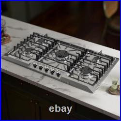 36 Inch Stainless Steel Gas Cooktop with 5 Italy Sabaf Burners & Safety Feature