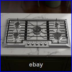 36 Inch Stainless Steel Gas Cooktop with 5 Italy Sabaf Burners & Safety Feature