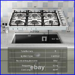 36 Inches Gas Cooktop NG/LP Convertible Gas Range Top with 6 Sealed Burners