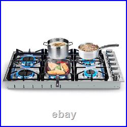 36 Inches Gas Cooktop Stainless Steel Built-in Stovetop with 6 Sealed Burners