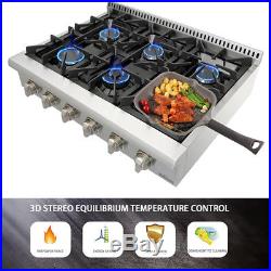 36'' Stainless Steel Gas Range Top Counter Glass Flat Portable Thor Kitchen