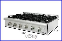 36'' Stainless Steel Gas Range Top Counter Glass Flat Portable Thor Kitchen