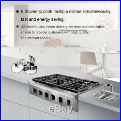 36 THOR KITCHEN Stainless HRT3618U Gas Cooktop Rangetop, Six Burners