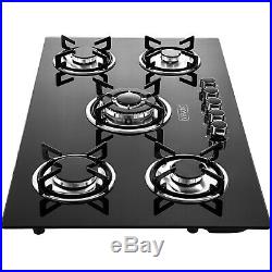36 Tempered Glass Gas Cooktop 5 Burners Kitchen Cooktop Black Easy to Clean