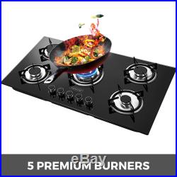 36 Tempered Glass Gas Cooktop 5 Burners Kitchen Cooktop Black Gas Cooking