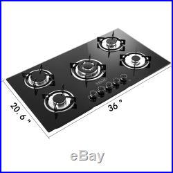 36 Tempered Glass Gas Cooktop 5 Burners Kitchen Cooktop Black Gas Cooking