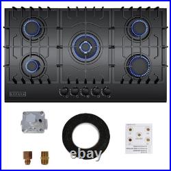 36 in. Gas Stove Cooktop with Italy SABAF 5-Burners NG/LPG Convertible in Black 36 in. Gas Stove Cooktop with Italy SABAF 5-Burners NG/LPG Convertible in Black