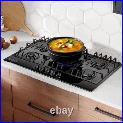 36 in. Gas Stove Cooktop with Italy SABAF 5-Burners NG/LPG Convertible in Black 36 in. Gas Stove Cooktop with Italy SABAF 5-Burners NG/LPG Convertible in Black