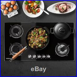 36 inch Gas Cooktop 5 Burners Hob Built in Cooker Tempered Glass High Efficiency