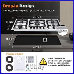 36 inch Gas Cooktop Kitchen 5-Burners Countertop Built-in Gas Stainless Steel