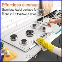 36Inch 5 Burner Built-in Gas Cooktop, NG/LPG, Reversible Cast Iron Grill/Griddle