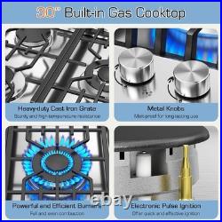 36Inch 5 Burner Built-in Gas Cooktop, NG/LPG, Reversible Cast Iron Grill/Griddle