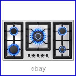 36in Gas Cooktop Kitchen 5Burners Countertop Built-in Gas Stainless Steel NG/LPG