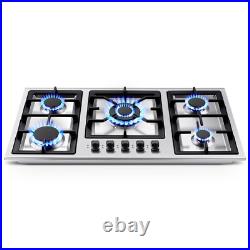 36in Gas Cooktop Kitchen 5Burners Countertop Built-in Gas Stainless Steel NG/LPG